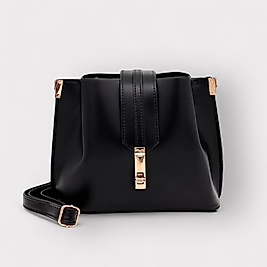 Luna Siyah Renk Tokalı Omuz Çantası